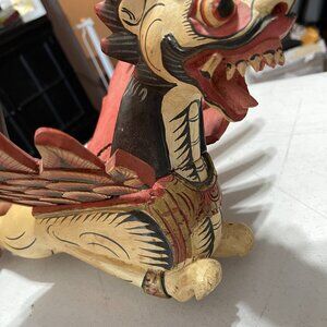 BALINESE BALI WOODEN DRAGON WINGED FLYING 16" FIGURINE